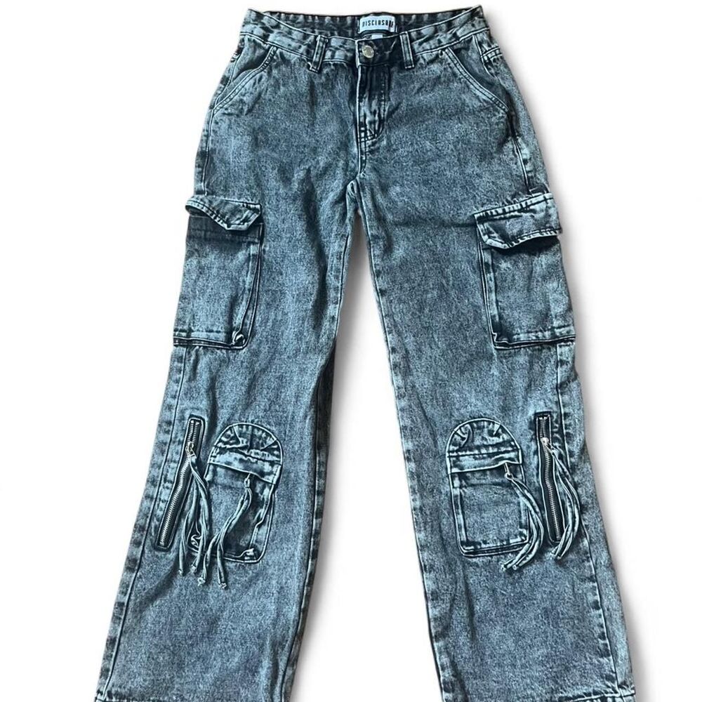 Disclosure Women's Relaxed Acid Wash Black Cargo Jeans SZ 5/ 27"
